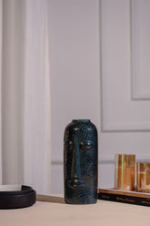 Alamkari India Ceramic Rustic Black Face Flower Vase